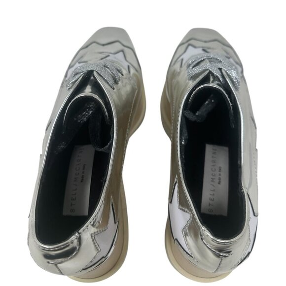 Stella McCartney Elyse Metallic Mirrored Silver Star Patches Vegan Platforms 6 - Picture 5 of 13